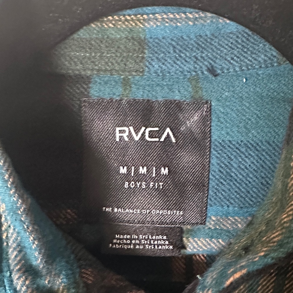 RVCA Men's Teal and Black Plaid Shirt - Picture 2 of 3
